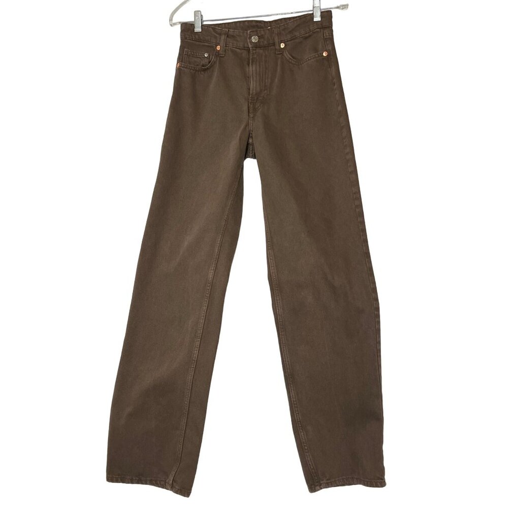 & Denim Women Brown Baggy Low Waist Jeans Size 2 Cotton 5 Pocket